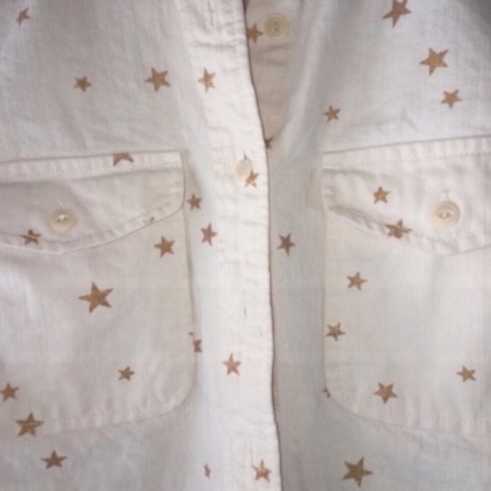 J.Crew Star Print Button Down XS Cream Gold Collared Cotton Blouse Casual Preppy - Picture 4 of 6